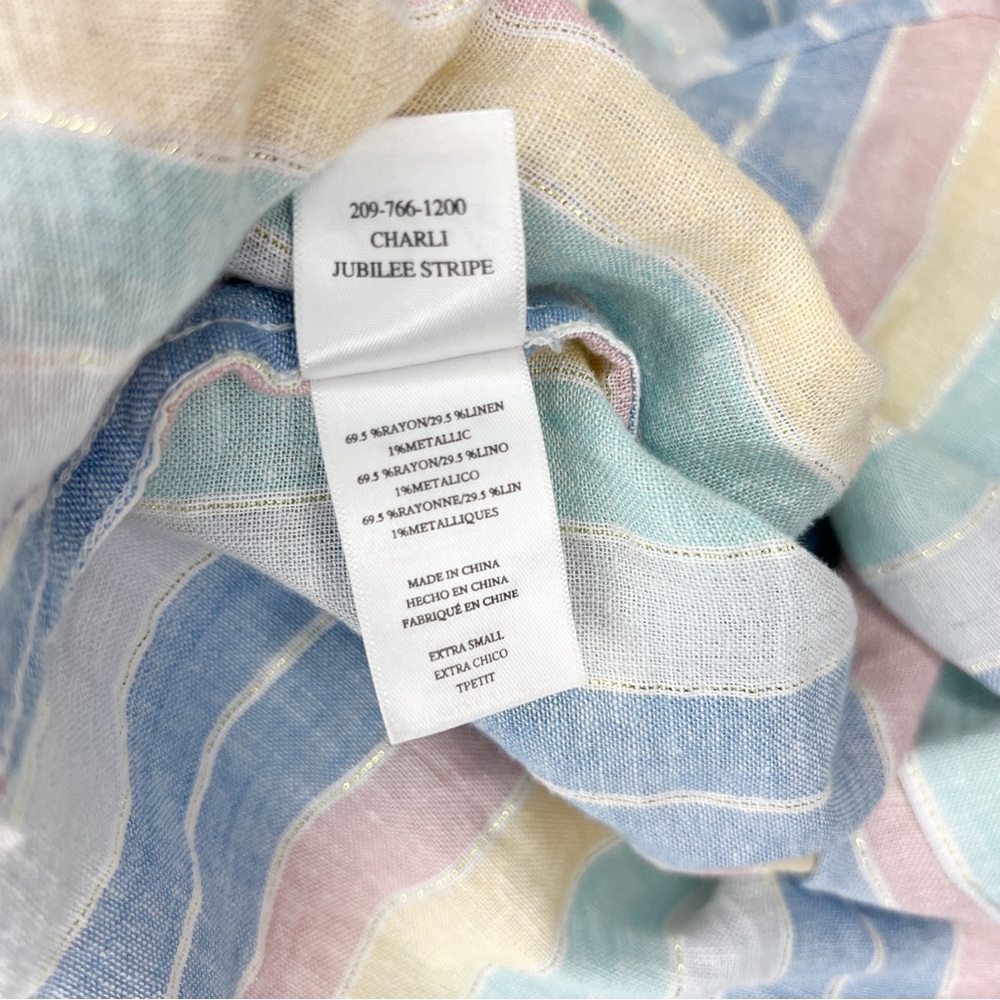 Rails Charli Jubilee Metallic Rainbow Stripe Long Sleeve Linen Button Down Sz XS - Picture 8 of 9